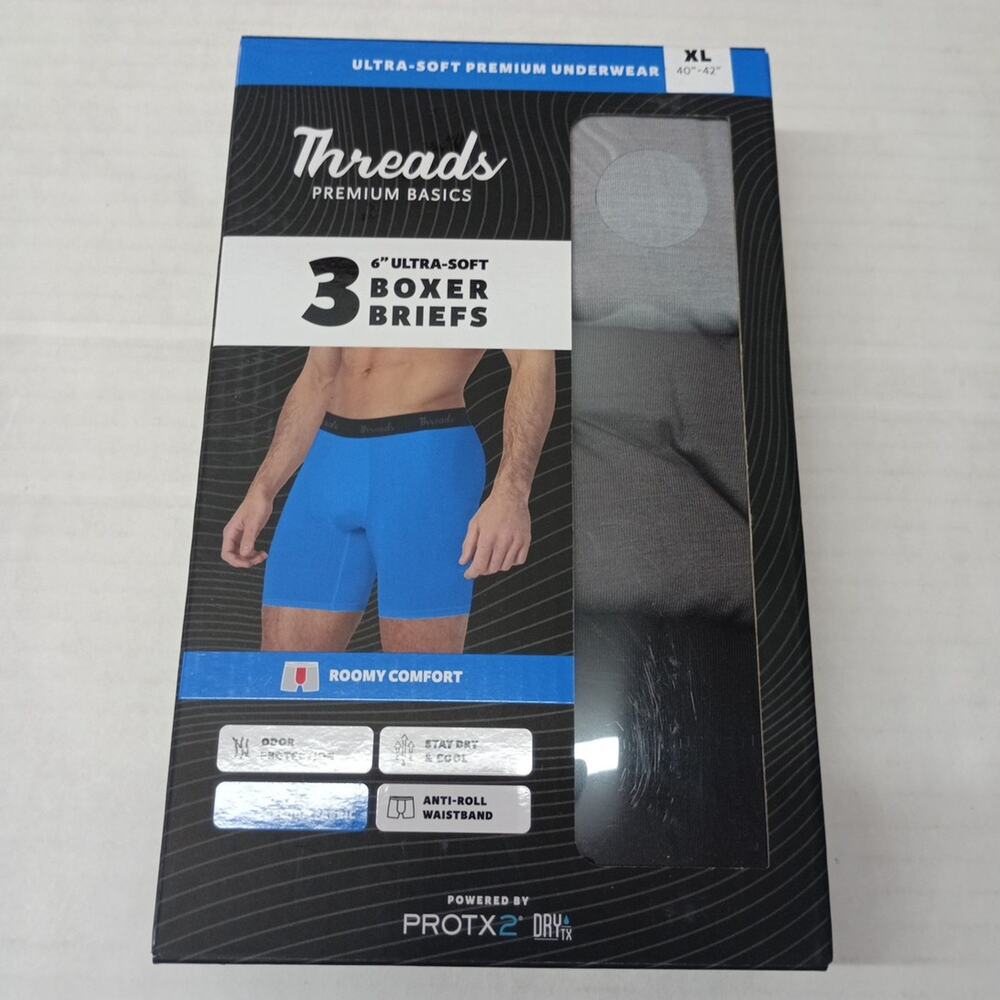 Threads Men's Underwear 6" Ultra-Soft‎ Premium Boxer Briefs 3-Pack Size XL 40-42